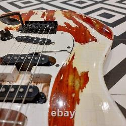 Electric Guitar Relic, S-Type one-off custom. Transparent Red with White Relic