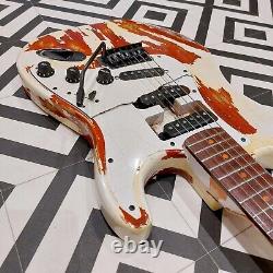 Electric Guitar Relic, S-Type one-off custom. Transparent Red with White Relic