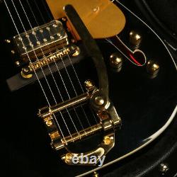 F Hole Black TL Style Electric Guitar Hollow Basswood Body Gold Hardware 22 Fret