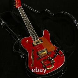 F Hole Red TL Style Electric Guitar Hollow Basswood Body Gold Hardware 22 Fret