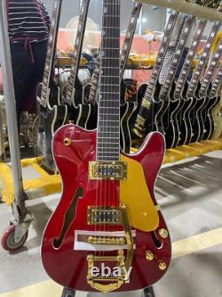 F Hole Red TL Style Electric Guitar Hollow Body Flamed Maple Top Gold Hardware