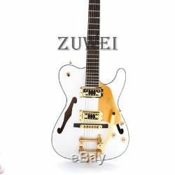 F Hole TL Electric Guitar Bigsby Bridge Gold Hardware Set In White Color Archtop