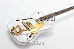 F Hole TL Electric Guitar Bigsby Bridge Gold Hardware Set In White Color Archtop