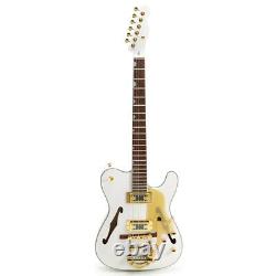 F Hole White TL Style Electric Guitar Hollow Basswood Body Gold Hardware 22 Fret