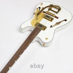 F Hole White TL Style Electric Guitar Hollow Basswood Body Gold Hardware 22 Fret
