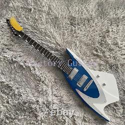 Factory Blue Whale Shape Electric Guitar HH Pickups Basswood Body Set In Joint