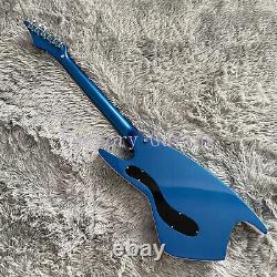 Factory Blue Whale Shape Electric Guitar HH Pickups Basswood Body Set In Joint