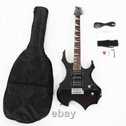 Glarry 36''Flame HSH Pickup Shaped Electric Guitar with Accessories Set Black