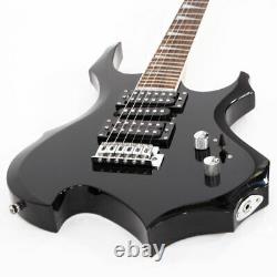 Glarry 36''Flame HSH Pickup Shaped Electric Guitar with Accessories Set Black