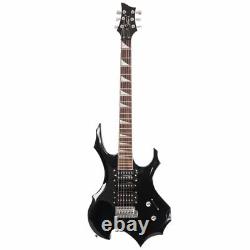 Glarry 36''Flame HSH Pickup Shaped Electric Guitar with Accessories Set Black