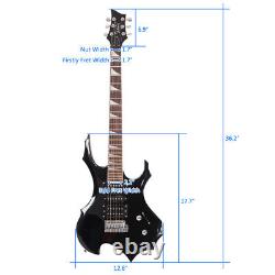 Glarry 36''Flame HSH Pickup Shaped Electric Guitar with Accessories Set Black