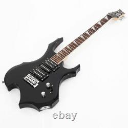 Glarry 36''Flame HSH Pickup Shaped Electric Guitar with Accessories Set Black