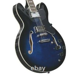 Glarry Semi-Hollow Electric Guitar Set Neck + Bone Nut Basswood Body Blue + Case