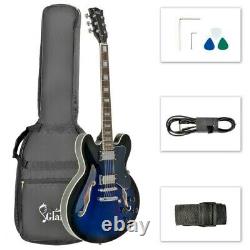 Glarry Semi-Hollow Electric Guitar Set Neck + Bone Nut Basswood Body Blue + Case