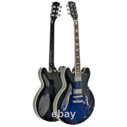 Glarry Semi-Hollow Electric Guitar Set Neck + Bone Nut Basswood Body Blue + Case