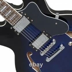 Glarry Semi-Hollow Electric Guitar Set Neck + Bone Nut Basswood Body Blue + Case