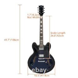 Glarry Semi-Hollow Electric Guitar Set Neck + Bone Nut Basswood Body Blue + Case