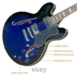 Glarry Semi-Hollow Electric Guitar Set Neck + Bone Nut Basswood Body Blue + Case