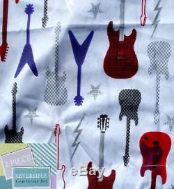 Graphic Electric Guitars Blue Twin Comforter Sham Bedding Set New