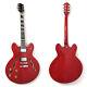 Haze 272 Left-handed Cherry Red Semi-hollow Body, F Holes Electric Guitar+ Bag