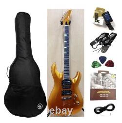 Haze SEG-258GD Neck-Thru Electric Guitar, Dark Metallic Golden, HSH +Free Gig Bag