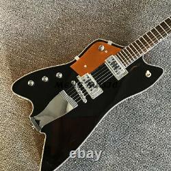 Left Hand Black Electric Guitar Mahogany Body With Yellow Guard H-H Pickups 22F