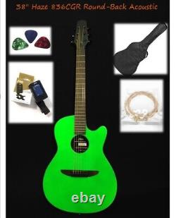 Light-Weight 38 Haze 836CGR Round-Back Acoustic/Classical Guitar, Neon Green+Bag