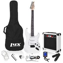 LyxPro Beginner 39 Electric Guitar & Electric Guitar Accessories, White