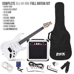 LyxPro Beginner 39 Electric Guitar & Electric Guitar Accessories, White