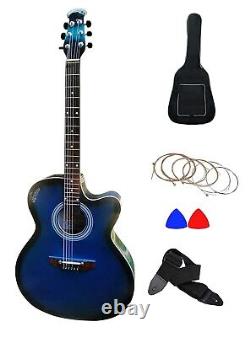 M S Signature Blue Rosewood Fretboard Acoustic Guitar With Bag, Strap, 1 Set of ex
