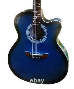M S Signature Blue Rosewood Fretboard Acoustic Guitar With Bag, Strap, 1 Set of ex