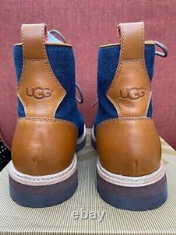 Men's UGG HUNTLEY Blue Denim Boots 11 Navy Leather 1004844 2 Sets Lace NEW BOX