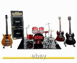 Mini live set AC/DC tribute 14 miniature drum kit + guitar Angus Young acdc box