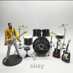 Miniature set drum and Guitars THE QUEEN Black and action figure Freddie mercury