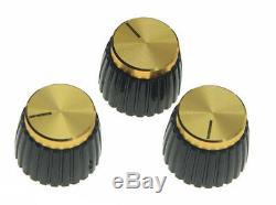 NEW Set of 3 AMP STYLE KNOBS for Amplifiers+ Guitars Marshall Style Gold/Black