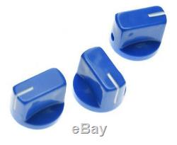 NEW Set of 3 Amp Style Pointer KNOBS for Amps, Pedals + Guitars Blue