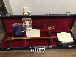 Near Mint Japanese Shamisen Hard Case Set Music 3String Instrument Bag Gold