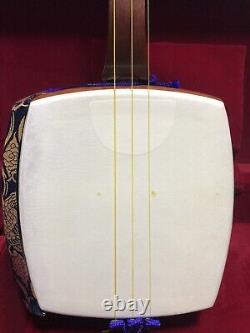 Near Mint Japanese Shamisen Hard Case Set Music 3String Instrument Bag Gold