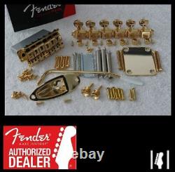 New Fender Stratocaster GOLD 2 3/16 Tremolo Hardware Set w Tuners for USA Strat