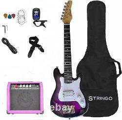 Purple Electric Guitar Beginner Kit Full Size 39 Inch Set Includes Tremolo Guita