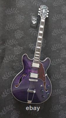 Purple color double cutway electric jazz guitar set neck block inlay