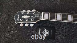 Purple color double cutway electric jazz guitar set neck block inlay