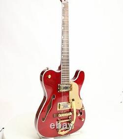 Red Color Electric Guitar F Hole Semi Hollow Body Gold Hardware Set In Joint