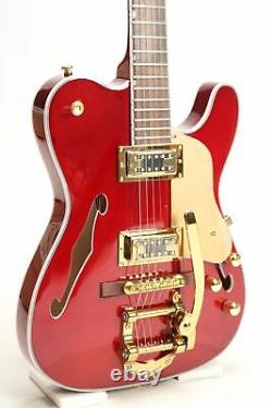 Red Color Electric Guitar F Hole Semi Hollow Body Gold Hardware Set In Joint
