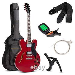 Semi-Hollow Body Electric Guitar Set With Dual Humbucker Pickups Cutaway Red New