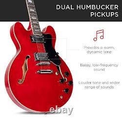 Semi-Hollow Body Electric Guitar Set With Dual Humbucker Pickups Cutaway Red New