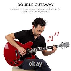 Semi-Hollow Body Electric Guitar Set With Dual Humbucker Pickups Cutaway Red New