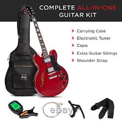 Semi-Hollow Body Electric Guitar Set With Dual Humbucker Pickups Cutaway Red New