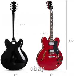 Semi-Hollow Body Electric Guitar Set With Dual Humbucker Pickups Cutaway Red New