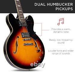 Semi-Hollow Body Electric Guitar Set With Dual Humbucker Pickups Cutaway Sunburst